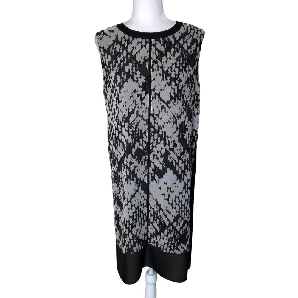 Vince 100% Silk Shift Dress Black White Career Casual Travel Beach Breezy Sz: 10
